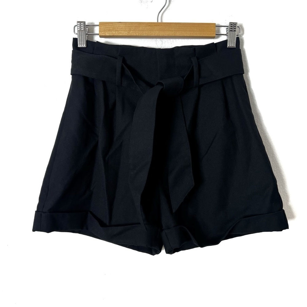 Madewell Black High Waist Sash Paperbag Wool Belted Shorts 0